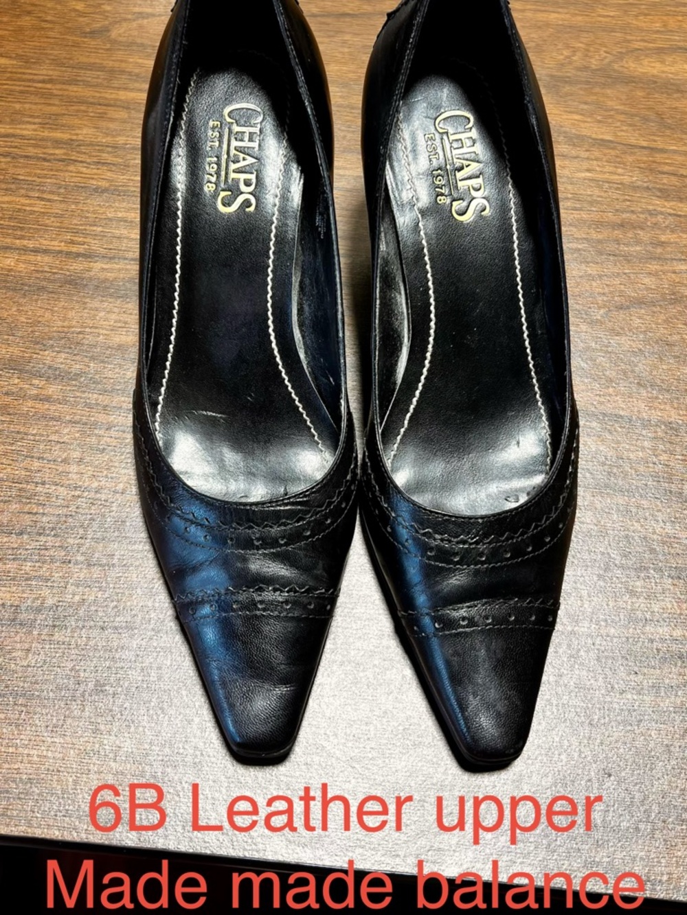 Chaps Black Leather Pointed-Toe Pumps